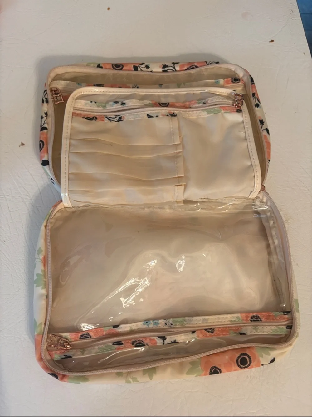 Peach Floral Makeup Case with Gold Accent